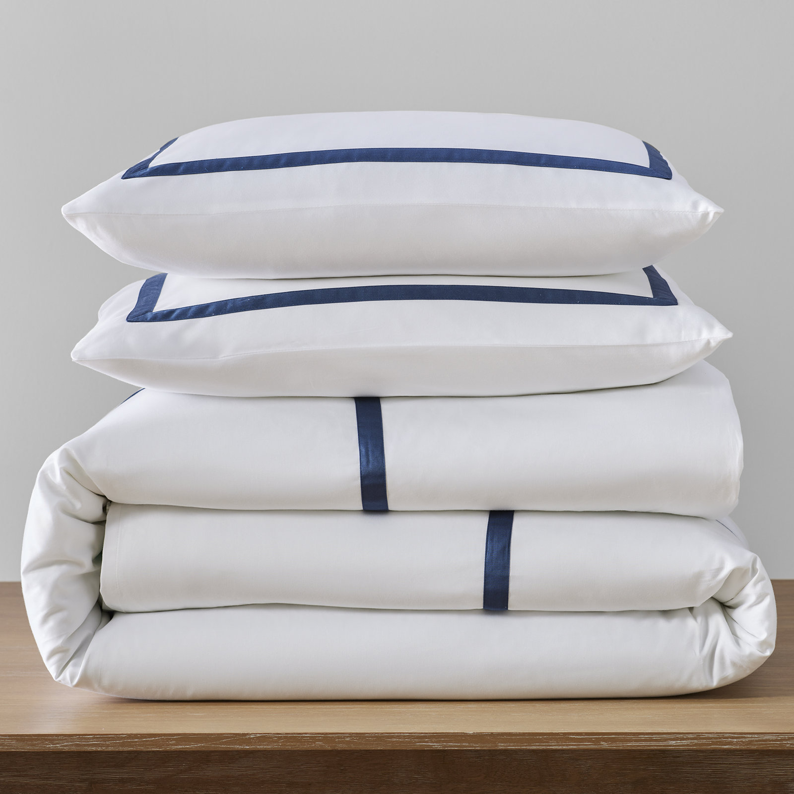 Danfield Cotton Duvet Cover Set, Full / Queen Duvet Cover + 2 Pillow Shams, Midnight Navy Stripe
