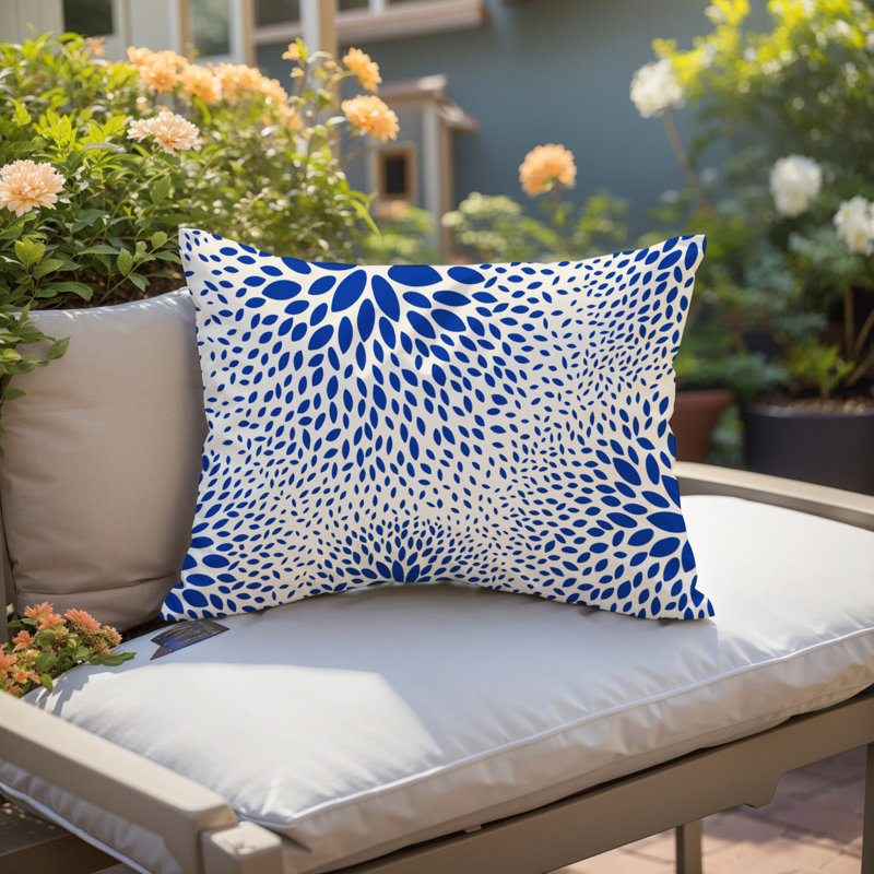 Housse et insert de coussin rectangulaire intérieur / extérieur en polyester filé Bavière, Bleu marine / crème