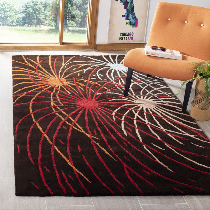 Candelo Soho Hand Tufted Wool/Viscose Abstract Rug in Red/Brown, Rectangle 6' x 9'