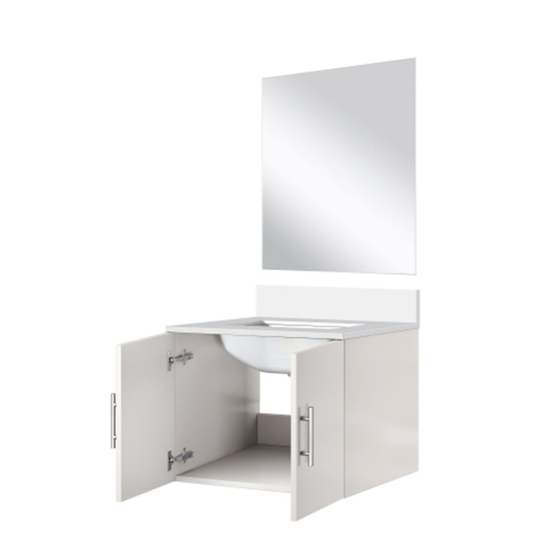 Meuble-lavabo simple. Comptoir et miroir, Blanc brillant