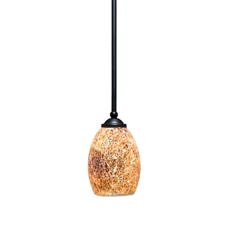 Zilo Stem Hung Mini Pendant Shown With Fusion Glass, Matte Black, 8" H x 5" W, Natural