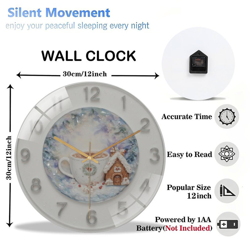 Horloge-Avec-Boisson Chaude-Pain D'épice-Maison Art - Horloge Murale 12 "