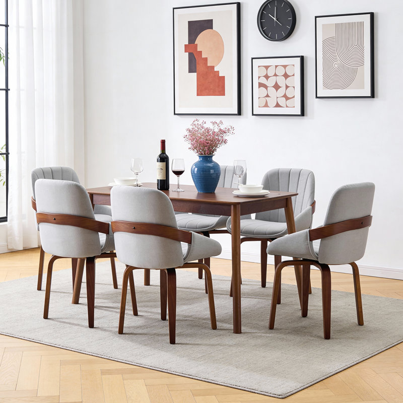 Swivel Dining Chairs, Linen Fabric Upholstered Armchairs With 360Â° Rotation, Mid-Century Modern Chair With Solid Wood Legs For Kitchen, Dining Room, Living Room, Gray