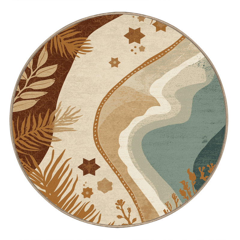 Tapis marocain d'inspiration mondiale Pegah lavable à la machine - reliure beige, Rond 3 pi