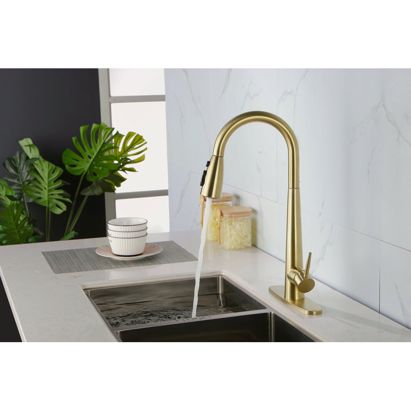 Kitchen Faucets With Pull Down Sprayer, Kitchen Sink Faucet With Pull Out Sprayer, Fingerprint Resistant, Single Hole Deck Mount, Single Handle Copper Kitchen Faucet