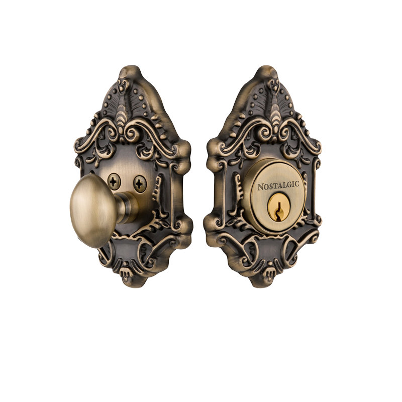 Nostalgic Warehouse Victorian Plate Double Cylinder Deadbolt, Antique Brass