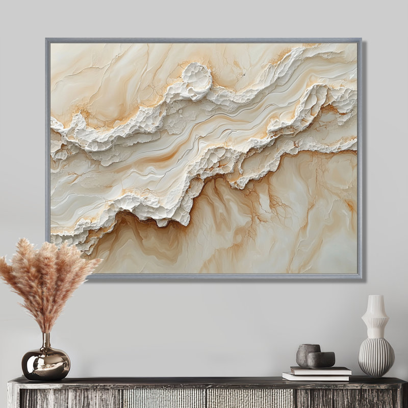 Art mural marbré doux et neutre, Woodmansee, H 12 po x l 20 po, Cadre flottant, Argent argent