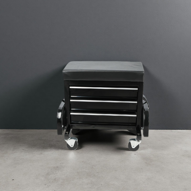 3-Drawer Tool Chest Rolling Mechanic Seat With Tool Trays,350Lbs Max Weight Capacity