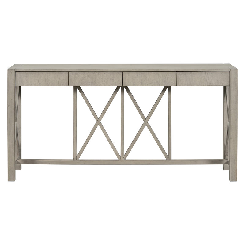 U_Style 60''Acacia Veneer Console Table With 4 Spacious Drawers, Gray