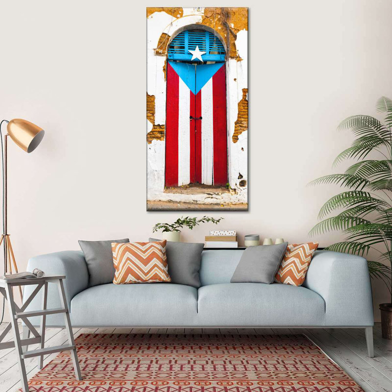Porte de drapeau portoricain, reproduction sur toile, H 48 po x l 24 po x P 1,25 po