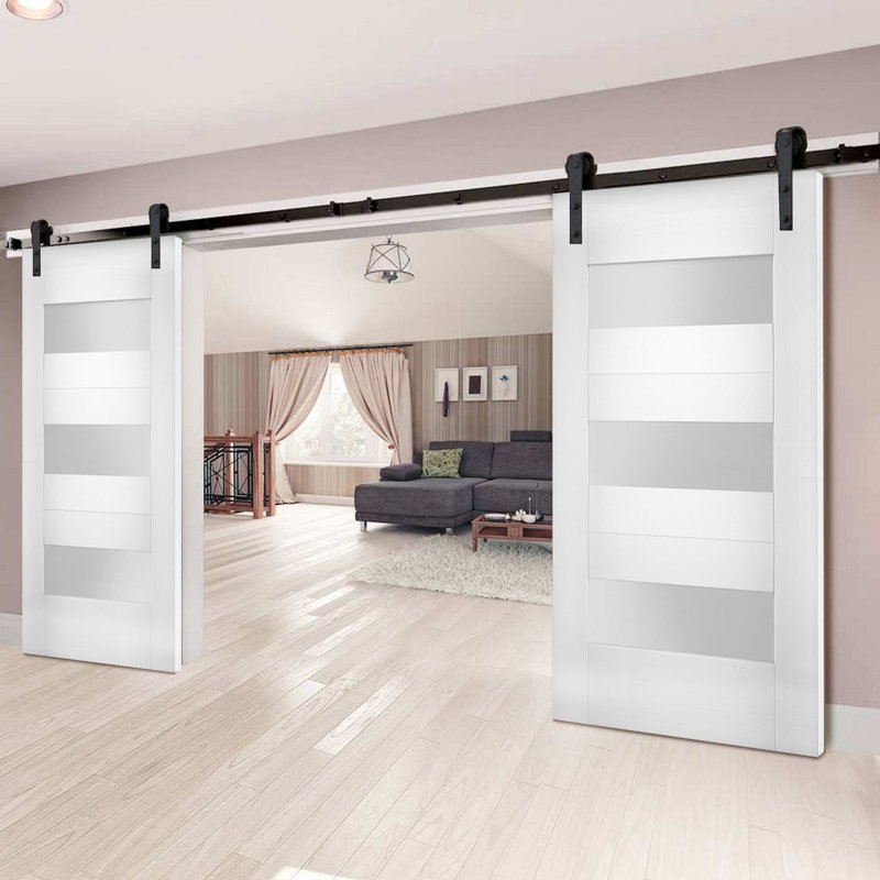 Portes blanches en verre givré Sete avec trousse de quincaillerie d'installation Sete, Noir, 72" x 96"