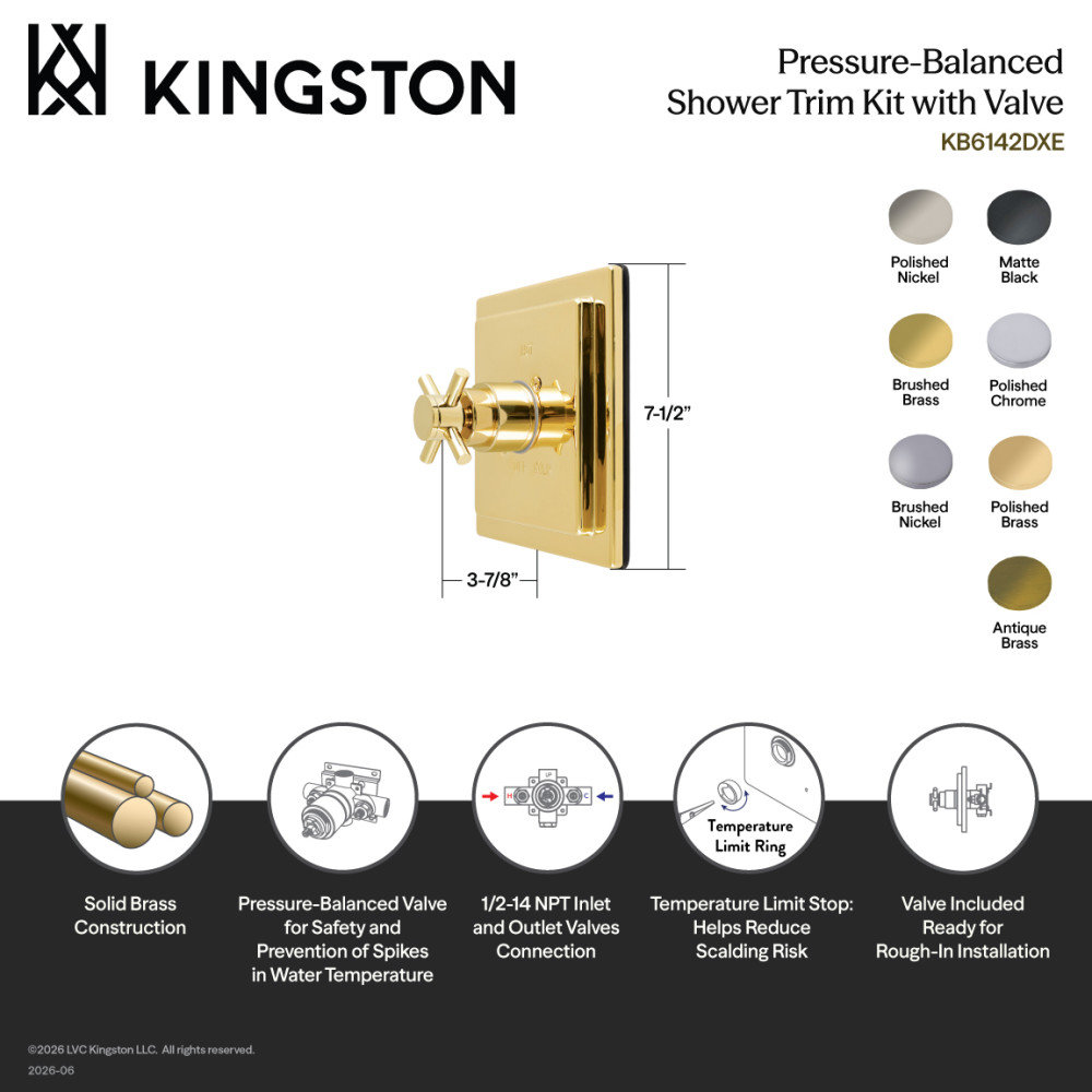 Kingston Brass Concord Single-Handle Pressure Balanced Shower Valve and Trim Set - Valve Included, Antique Brass