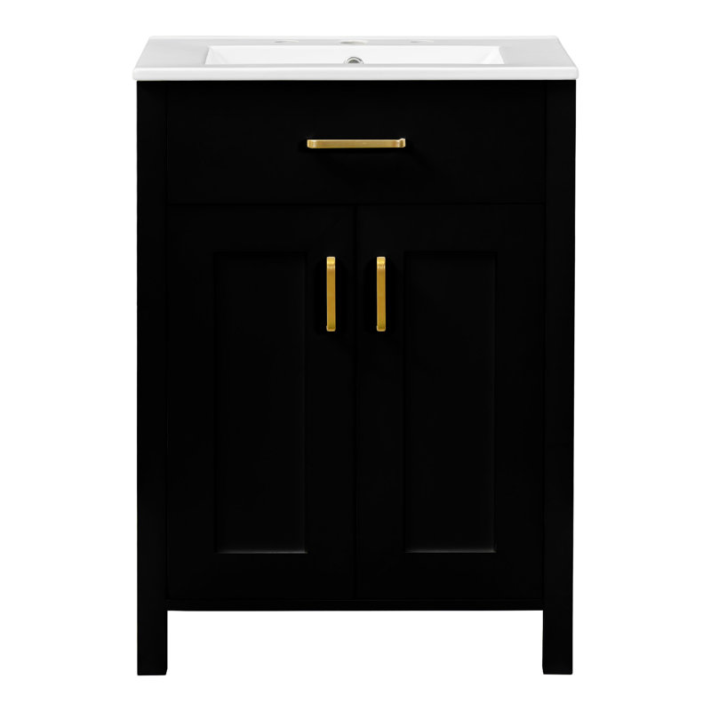 Ensemble de meuble-lavabo 24 po avec lavabo et tiroir en céramique, porte, armoire de rangement