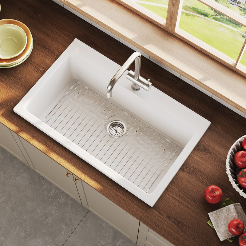 Évier de cuisine GarveeHome, évier de ferme à simple cuve, montage encastré, lavabo en céramique argile réfractaire pour la cuisine, salle de lavage