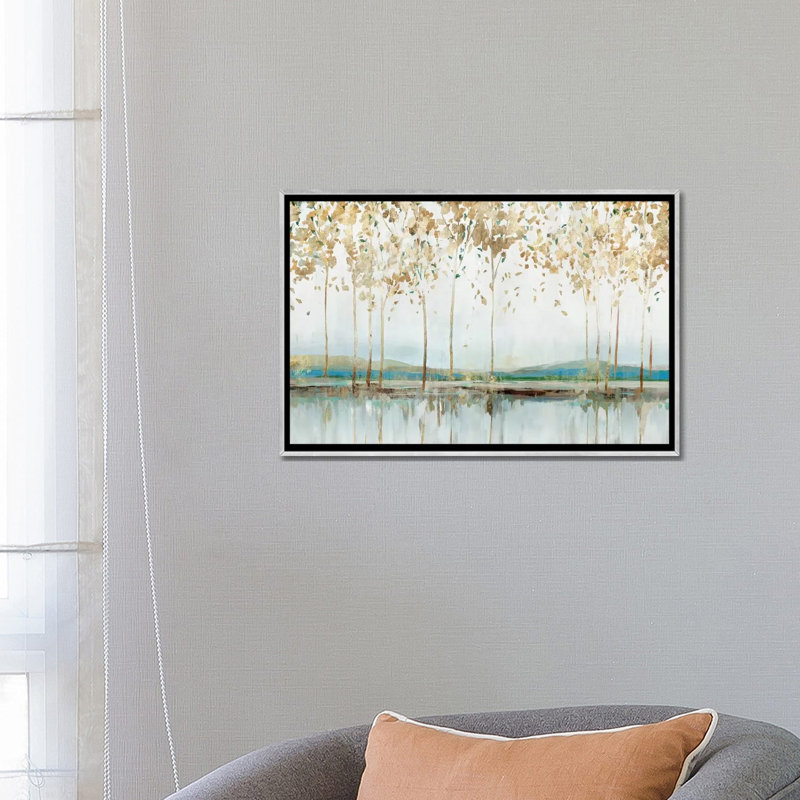 «Golden Whisper» par Isabelle Z - impression d'art graphique, H 18 po x l 26 po x P 1,5 po, Toile avec cadre argenté