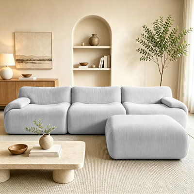 113" Modular Corduroy Sectional Sofa with Ottoman, Oversized Upholstered Couch for Living Room