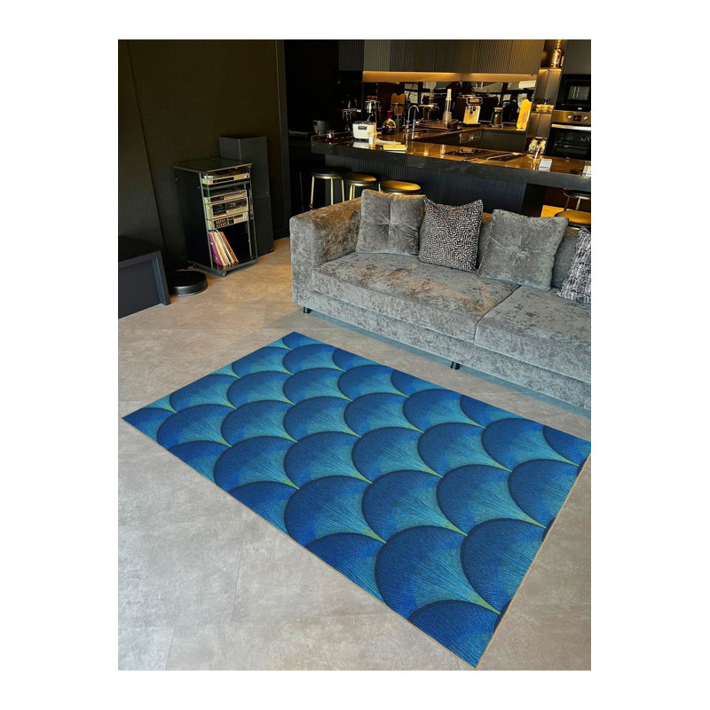 Tapis bleu lavable à la machine, Rectangle 3 pi 11 po x 5 pi 11 po