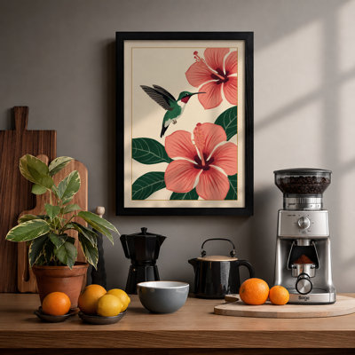Hummingbird and Hibiscus Botanical - Framed Print