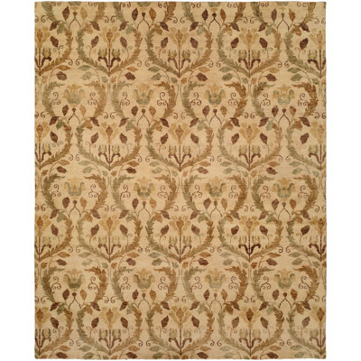 Wool Damask Area Rug in Beige