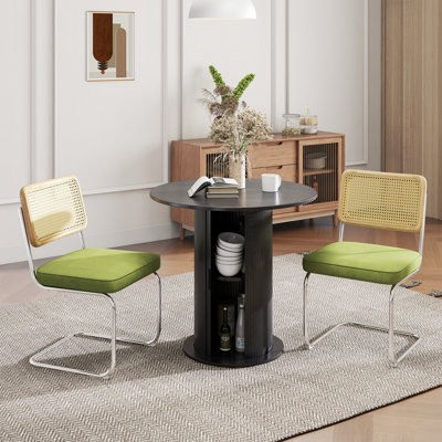 3-piece Round Pedestal Tal Dining Set With Cane Back Cantilever Chairs