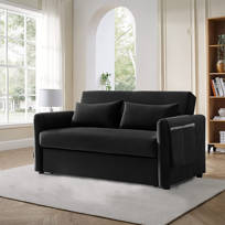 55 inch -Loveseat Modern Convertible Sleeper Sofa Bed, Velvet Sofa Couch with Pull-Out Bed Mercer41 Fabric: Gray Velvet