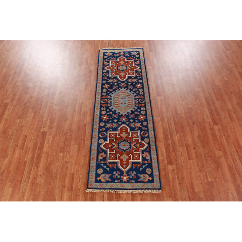 Tapis de couloir indien bleu Kazak