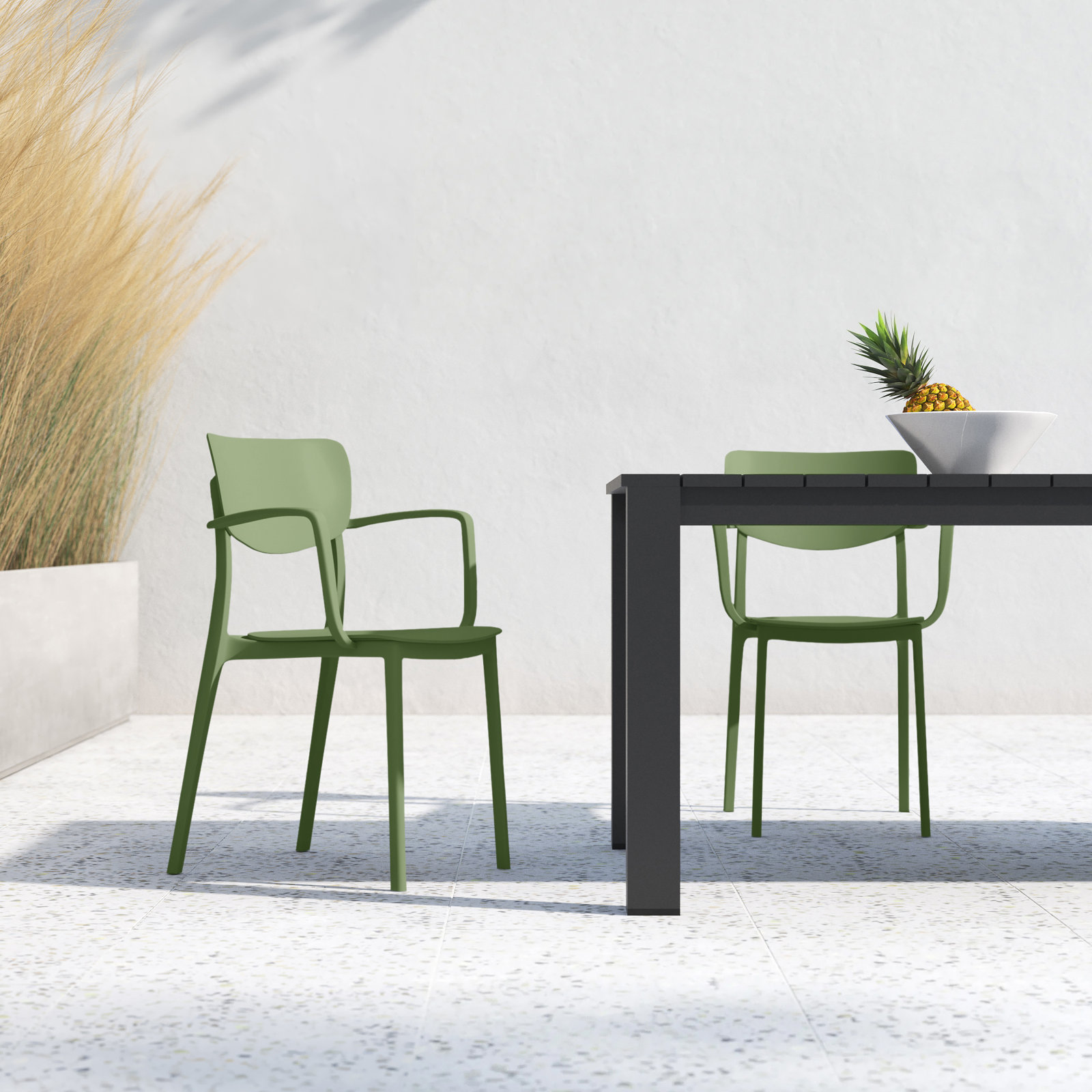 Farrah Stacking Patio Dining Armchair, Olive Green