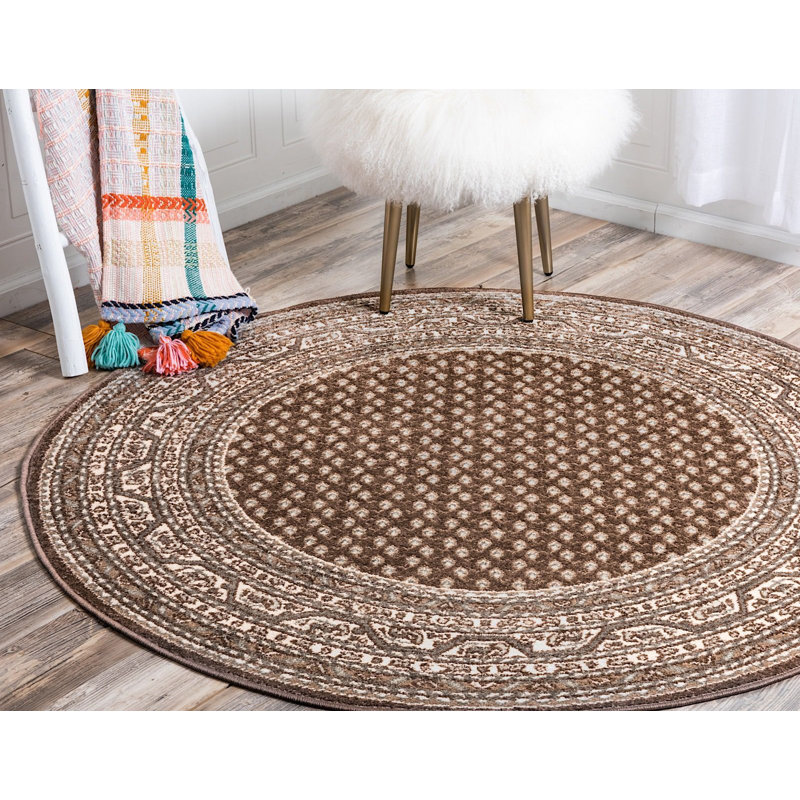 Brown Synthetic Round Stain-Resistant Indoor Area Rug