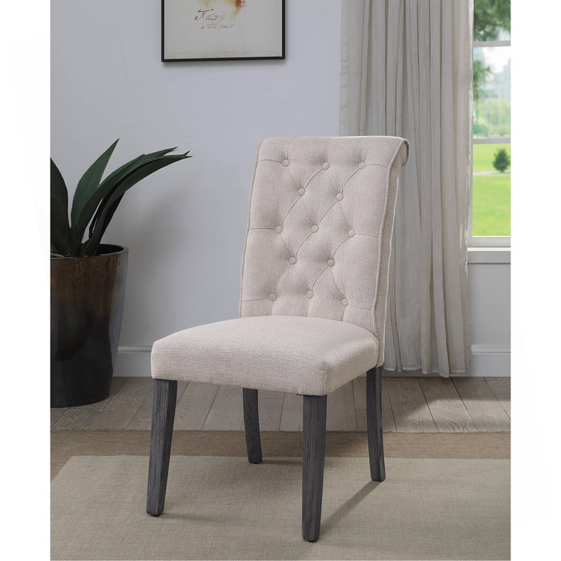 Ensemble de 2 chaises d'appoint en lin beige et finition grise