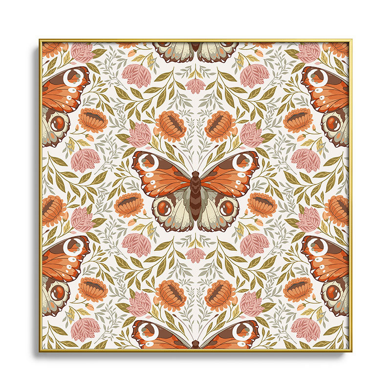 «Morris Inspired Butterfly I», peinture sur verre encadrée, H 20 po x l 20 po x P 1 po, Or