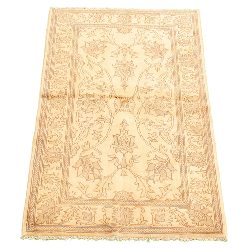 Tapis en laine ivoire/brun 3 pi 2 po x 5 pi 2 po à la main one-of-kind-noué la 2010 chobi Verda