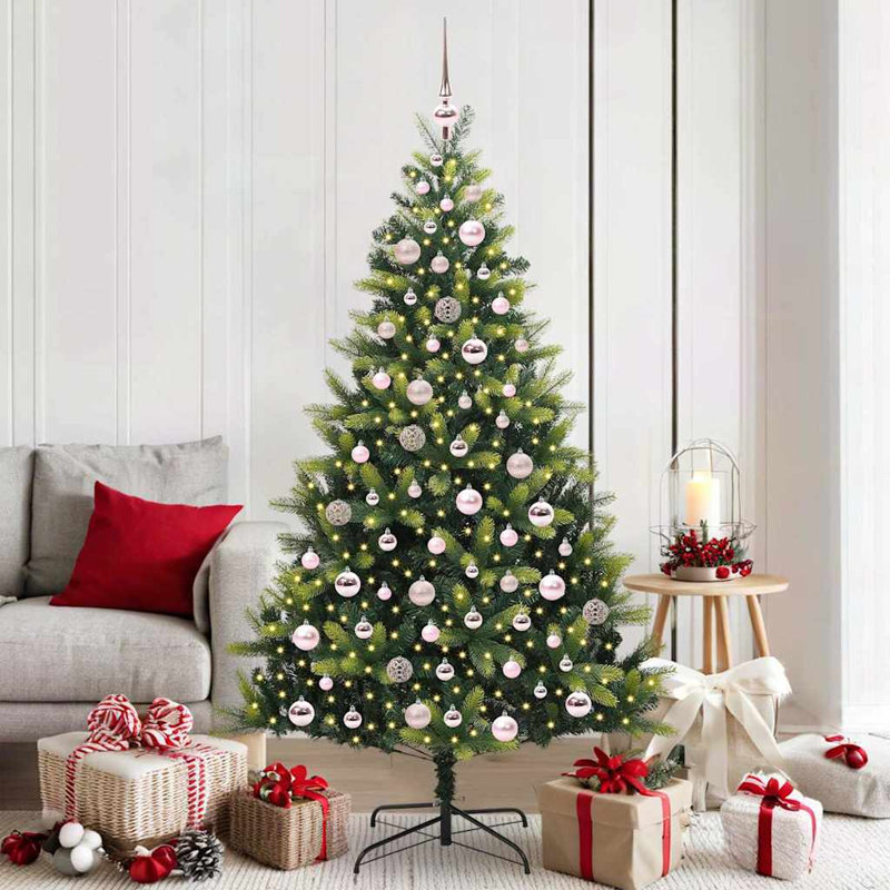 Artificial Hinged Christmas Tree 300 LEDs Green, Pink, 5.91' H