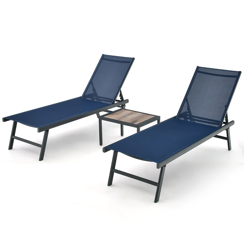 Outdoor Metal Chaise Lounge with Table, Black