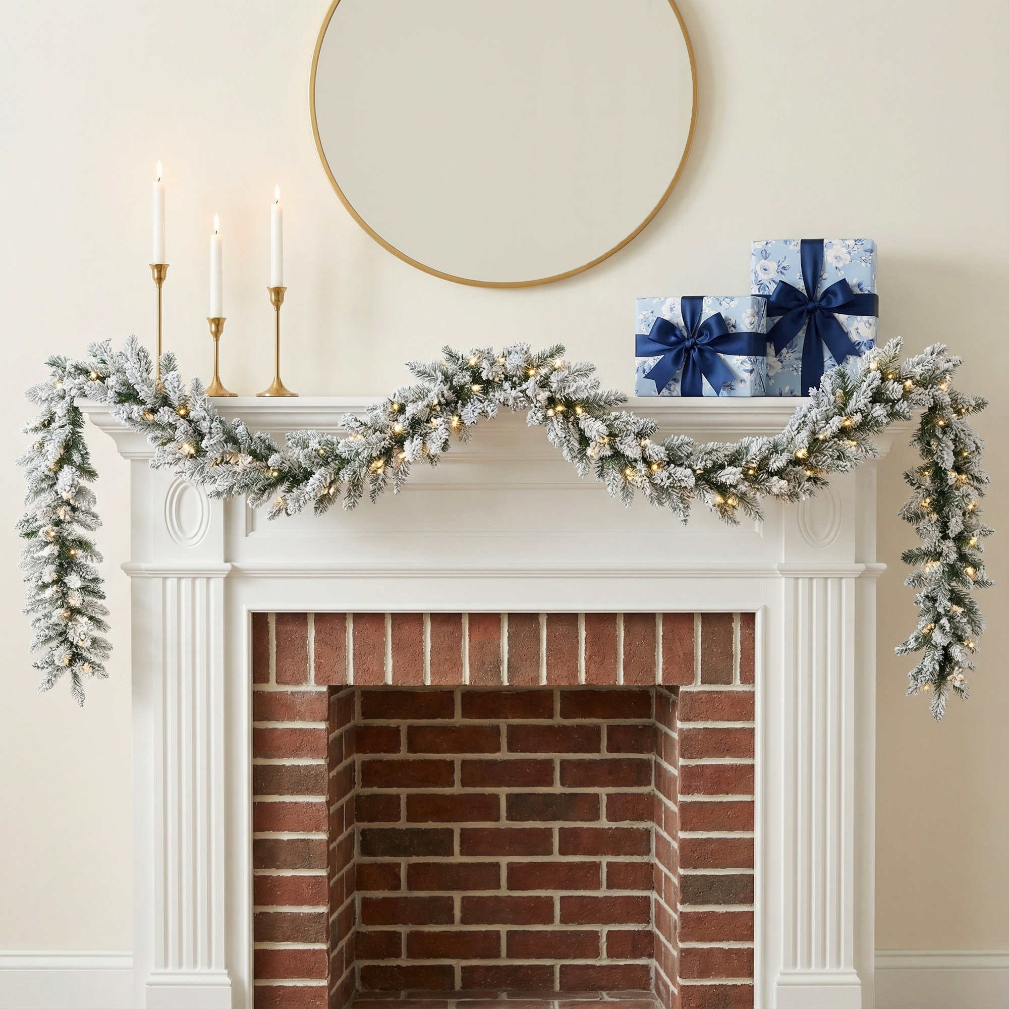 Soperton 6' Pre-Lit Snow Flocked Christmas Garland with 35 Warm Lights and Timer