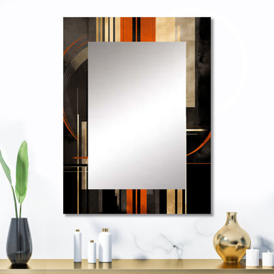Orange et gris vecteurs I - miroir mural de formes abstraites, miroir décoratif moderne, impression d'art en métal