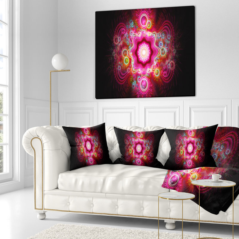 Fleur fractale rose vif - coussin abstrait imprimé, 16 po x 1 po, Coussin décoratif