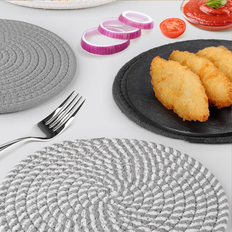 Paquet de 6 porte-casseroles en coton tressé de 8 pouces résistants à la chaleur avec panier de rangement assorti