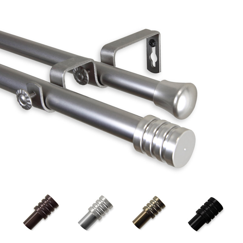 Tringle à rideaux double Shanelle, De 28 po à 48 po de largeur, Nickel satiné