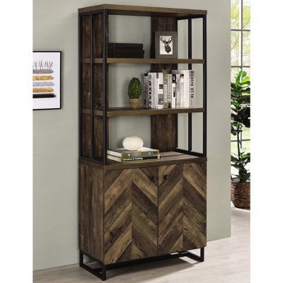 Bibliothèque avec cadre en bronze à canon et rangement à 2 portes et armoire à chevrons et 3 tablettes