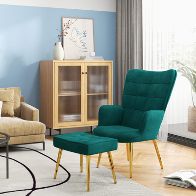 Angelamarie Velvet With Footstool Armchair