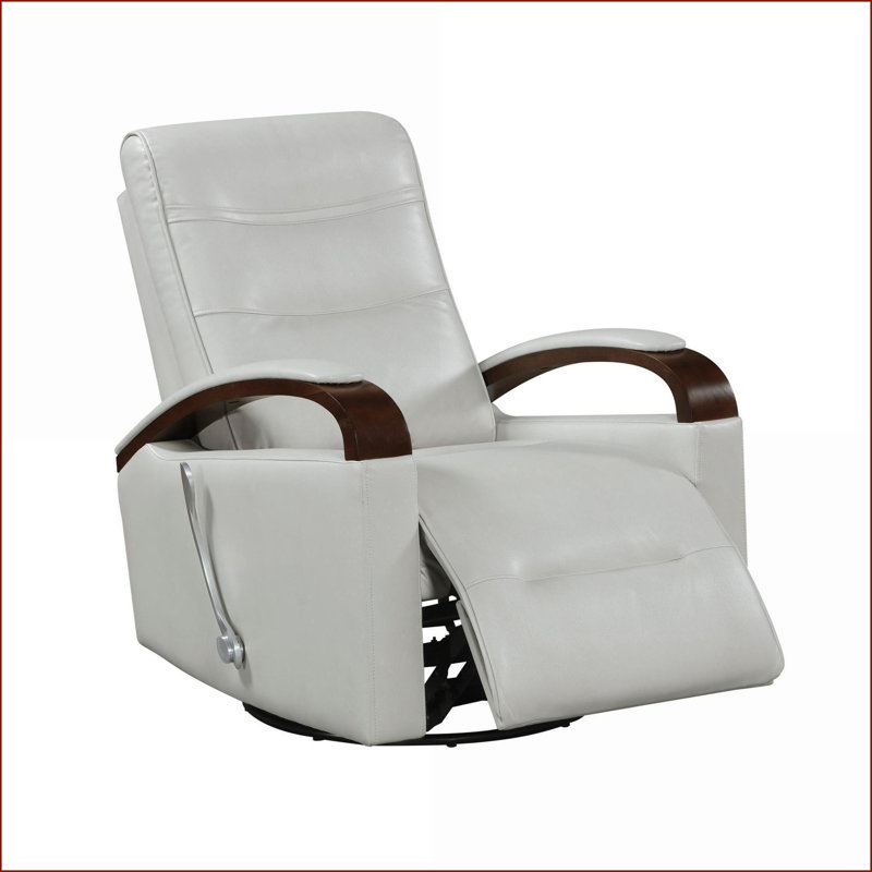 Recliners | Modern Swivel Gliding Faux Leather Recliner - Smoke | Solid Rubberwood Arms