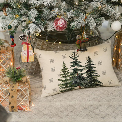 Christmas Outdoor Pillow Covers 12X20 Inch Waterproof Christmas Trees Decoration Winter Snowflake Holiday Lumbar Decorative Cushion Cases For Home Patio Couch Green Pine