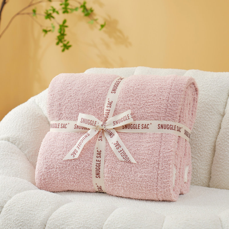 Jeté réversible en tricot de plumes, L 80 po x l 60 po, Rose