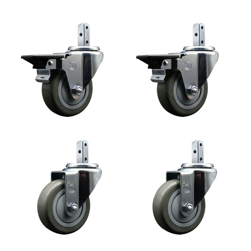 4 Piece Polyurethane Caster Set, Gray