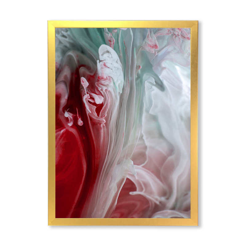 Art mural liquide en rouge et vert - décoration murale moderne en toile, Cadre doré, H 32 po x l 16 po x P 1 po