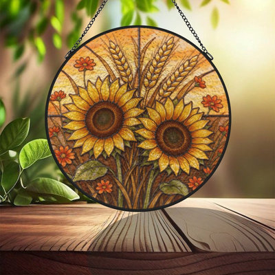 Panneau de vitrail tournesol et blé