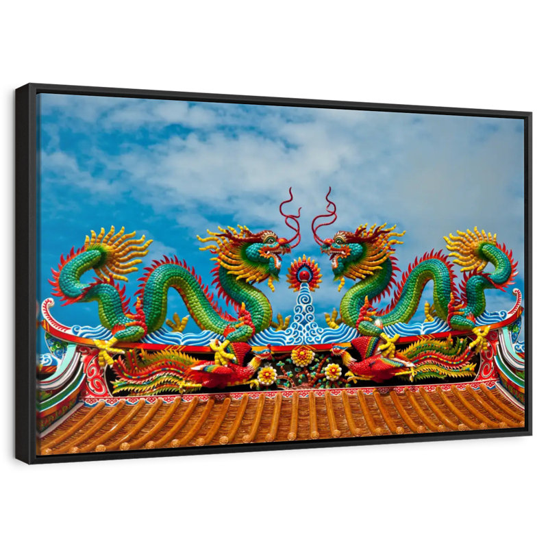 Simple dragon oriental, 19 po x 13 po, Cadre flottant noir