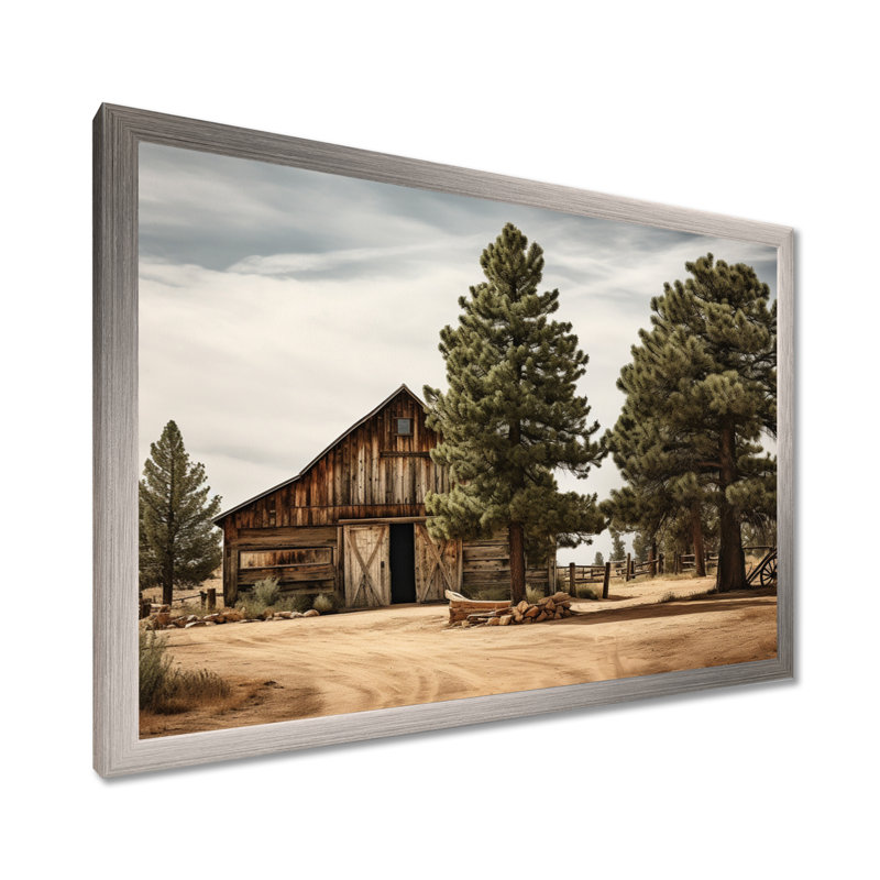 Pin, charme rustique sur bois de pin, Cadre simple argenté, H 34 po x l 44 po x P 1,5 po