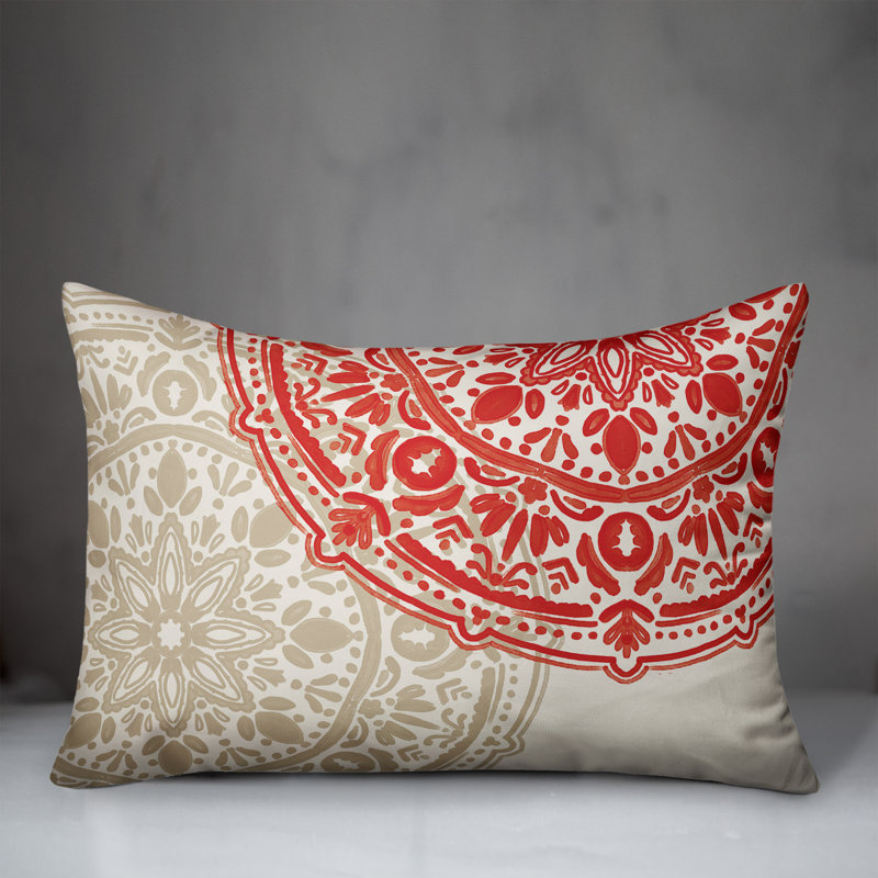 Housse et insert de coussin d'extérieur Juan, Blanc/rouge, Floral 6