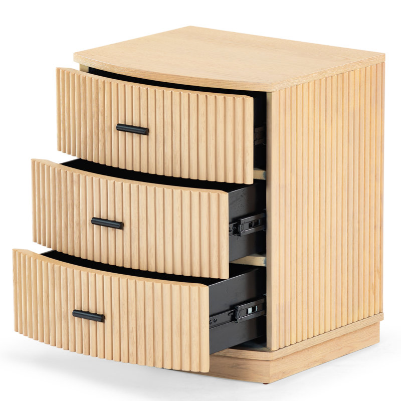Dorchester 3 Drawer Reeded Nightstand, Oak